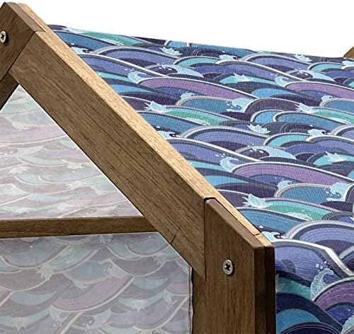 Ambesonne Ocean drvena kuća za pse, morski valovi s nautičkom ilustracijom kulture lotosa, zatvorena & Vanjska Prijenosna odgajivačnica
