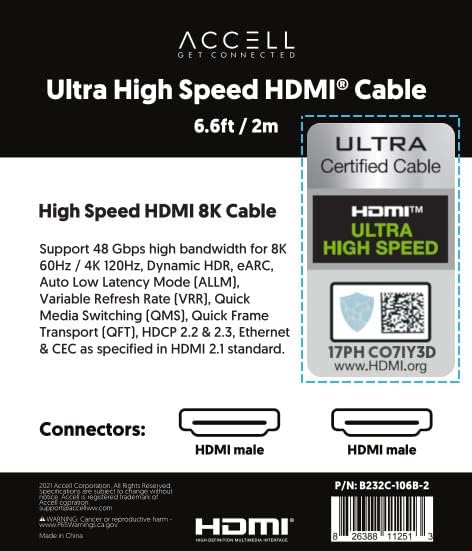 Accrell HDMI 8K kabl certificiran ultra veliku brzinu - 6,6ft / 2m