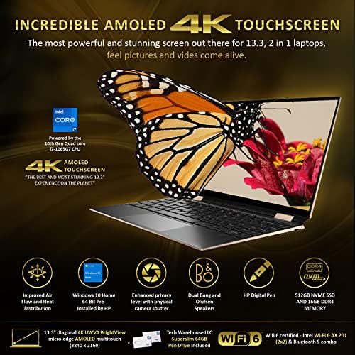 HP Spectre 13t 4K OLED x360 Laptop 10th Gen i7-1065G7 GPU, 512 GB NVMe SSD, 16GB DDR4 RAM, pobjeda 10 Home, 13.3 4K UHD touch Pen, B & amp;o zvučnici, 64GB Tech skladište fleš disk