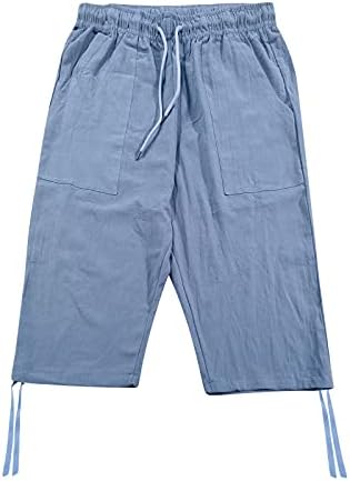 BETORY muške platnene pamučne kapris kratke hlače 3/4 ispod koljena opuštenog kroja sa vezicama za treniranje ljetne kratke hlače