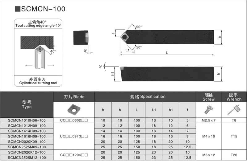 Lihaoping 1/2 SCMCN vanjski tokarski nosač za okretanje alata 50 ° / 40 ° Vrsta vijaka Mini CNC alati za rezanje metala Koristite