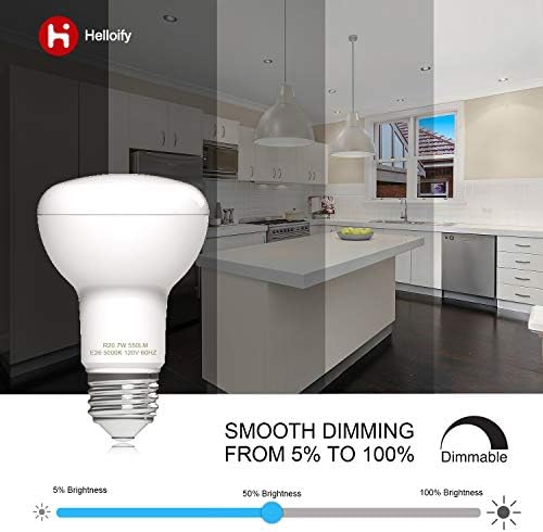 helloify zatamnjena R20 / BR20 LED sijalica za poplavu, 7W, 50W ekvivalentna, 5000k dnevna svjetlost Bijela, štedljiva lampa za ured/dom, E26 Vijčana baza, 6 pakovanja