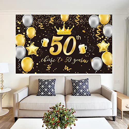 Mocossmy 50. rođendan pozadina Banner party dekoracija, izuzetno veliko crno zlato znak za Sretan rođendan Poster fotografija pozadina