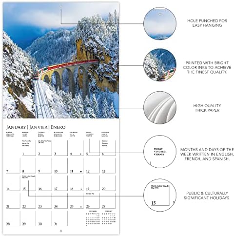 Graphique 2024 pasoš do svjetski mini zidni kalendar | 7 x 7 | Debeli papir | Kućni i ured organizator | Velika mjesečna mreža | 3
