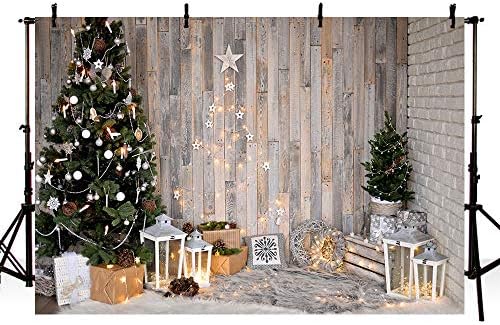 MEHOFOND 8x6ft zimska božićna jelka Rustikalna braon drvo zid pozadine zvijezde pokloni vijenac fotografija pozadina Merry božić večera