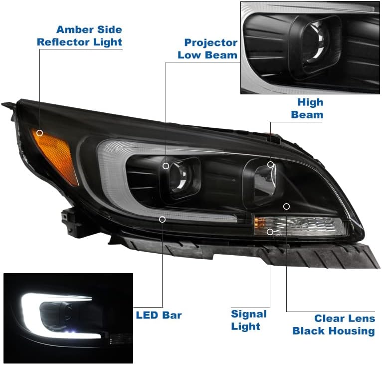 ZMAUTOPARTS LED cijev halogeni projektor farovi Crna w / 6 plava DRL svjetla kompatibilna sa Chevy Malibu 2013-2015