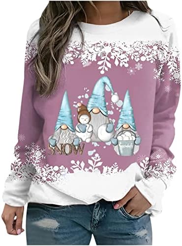 Nokmopo božićne dukseve za žene snjegović print božićni modni casual labavi okrugli vratni pulover dugih rukava