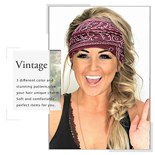 CAKURE Boho Wide Headbands Knotted Head Bands Turban African Head Wraps Yoga Hairbands Stretch Elastic Head šal motocikl Headbands Hair Accessories For Women and Girls Pack of 3