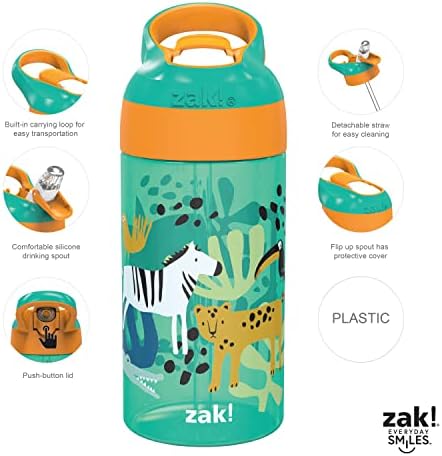 Zak Designs 16oz Riverside Kids flaša za vodu sa poklopcem za izliv i ugrađenom petljom za nošenje, napravljena od izdržljive plastike,