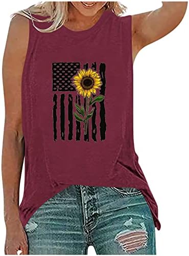 Termperi za neovisnost za žene za žene Američka zastava tiskana majica bez rukava labava ležerna ljetna bluza