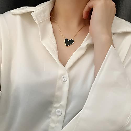 Ladywowu Crna ogrlica od srca, modni pozlaćeni privjesak od srca za žene, trendi asimetrična ogrlica od Preppy srca sa tankim zmijskim