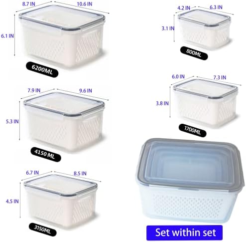 Niyupe frižider kontejneri za skladištenje povrća, 5 pakovanja proizvodi posude za čuvanje frižider organizator sa poklopcem plastični
