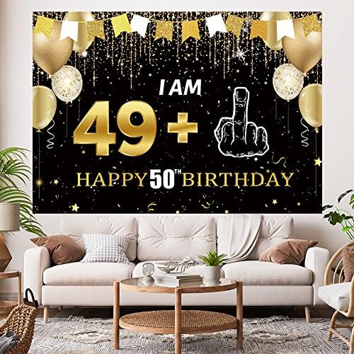 Hilioens 7×5ft Funny 50. rođendan pozadina Banner Ja sam 49+1 rođendan ukras za muškarce Gold Balloon pedeset bday party dekoracije