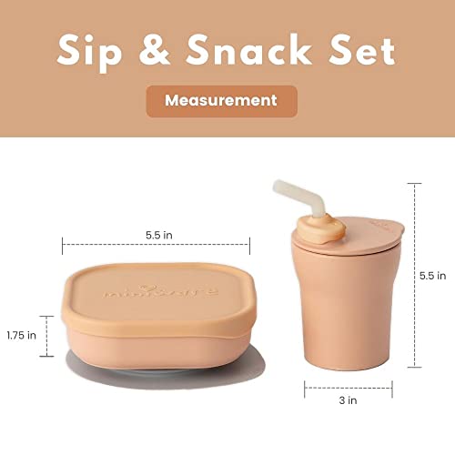 Miniware Sip & Set za užinu sa posudom za užinu, šoljicom za piće od 1-2-3 gutljaja i usisnom nogom za bebu mališana-promoviše samo