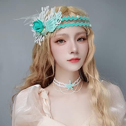 Set Mermaid princeza traka za glavu i ogrlicu Boho vijenac Starfish Shell cvijeće trake za kosu Hair Accessories za Halloween Božić