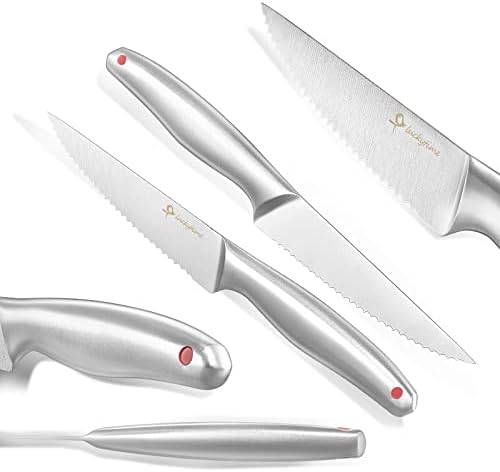 LUCKYTIME set noža za odreske od 6 komada, set noža za odreske od nerđajućeg čelika sa visokim sadržajem ugljenika sa nazubljenim