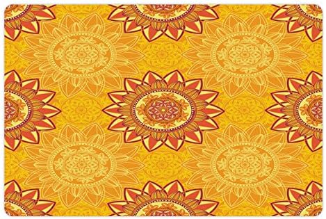 Lunarable žuta Mandala prostirka za kućne ljubimce za hranu i vodu, Vintage Cvjetni krugovi Istočni elementi Lotus Inspiracija Bohemian,