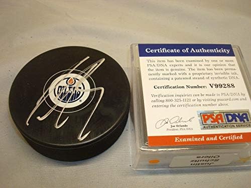 Justin Schultz potpisao Edmonton Oilers Hockey Puck sa autogramom PSA / DNK COA 1B-autogramom NHL Paks