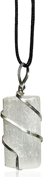 Sellinghub21 Prekrasna ogrlica sa sirovom kristalnom kristalnom selenite sa srebrnim crnim navojem Pravi dragi čak liječenje Charm