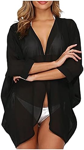 Svilene platnene bluze labavi ženski ogrtači Sheer Casual Cardigan Tops Chiffon Kimono Beachwear Swimwear Shirt Shirt Tail