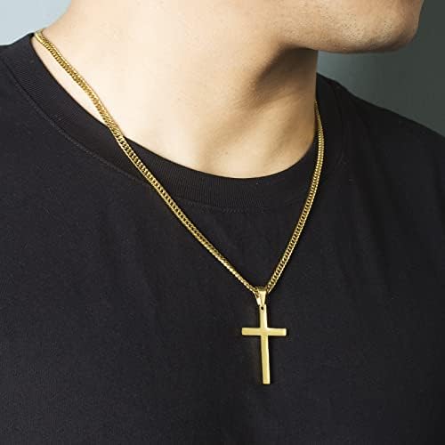 Tuewut Cross ogrlica za muškarce, Silver Gold nehrđajući čelik Običan krst privjesak ogrlica za muškarce Kubanski lanac 18-26 inča