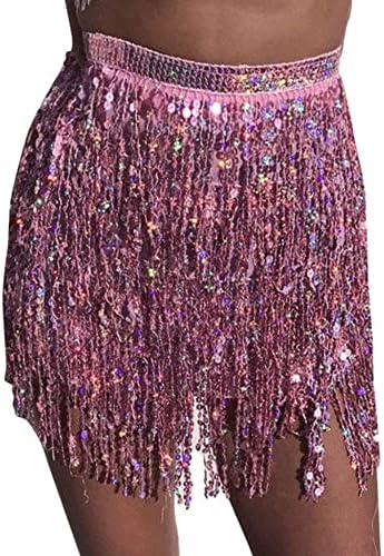 PrettyGuide ženska suknja za ženska suknja Glitter trbušnjaci ples hip suknja Tassel šal rave suknja zamotavanje kostima