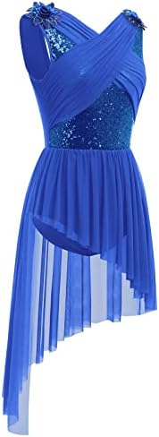 Afavom Ženski lirski ples kostim Sequin Cvijet lirski haljina Asimetrična protočna suknja od suvremene plesne kostime