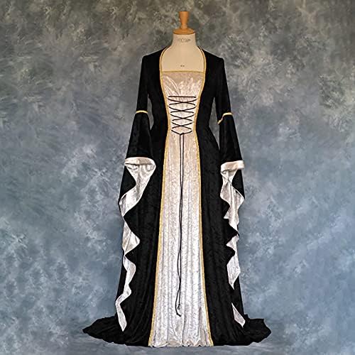 Renesansna haljina, ženski retro stil jednobojna truba dugih rukava princeza haljina Maxi haljina