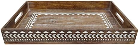Brownwood HandicRafts izrađeni u ručno izrađenom drvenom nosaču sa ručicama ukrasna drvena ladica za stolić za kavu sa izrezom ručke