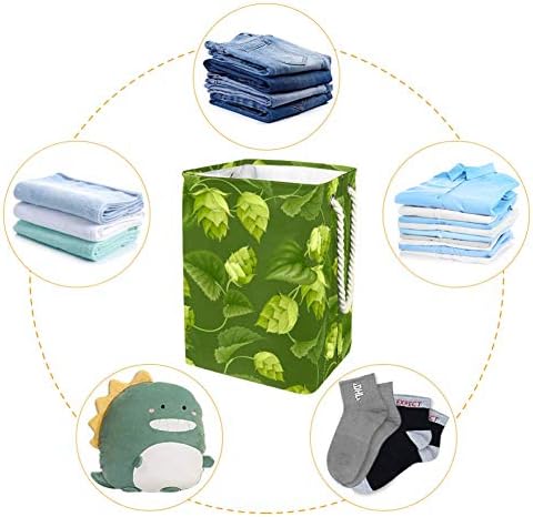 Inhomer zeleni Hmelj i lišće uzorak 300D Oxford PVC vodootporna odjeća korpa velika korpa za veš za ćebad igračke za odjeću u spavaćoj