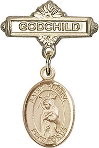 Jewels Obsession Baby Badge sa St. Regina Charm i Godchild Badge Pin | gold Filled Baby Badge sa St. Regina Charm i Godchild Badge
