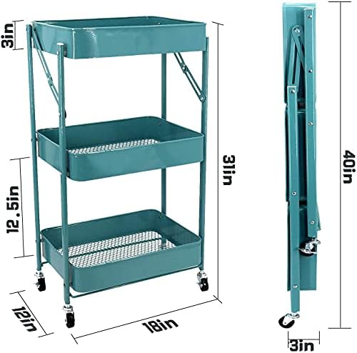 HTLLT 3-slojna mobilna ostava sklopiva metalna kolica, za kuhinjsko povrće, kupatilo , kancelarija-plava