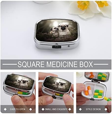 Kutija za pilule slatka mopsa kvadratnog oblika futrola za tablete za lijekove Prijenosna kutija za vitaminske posude Organizator