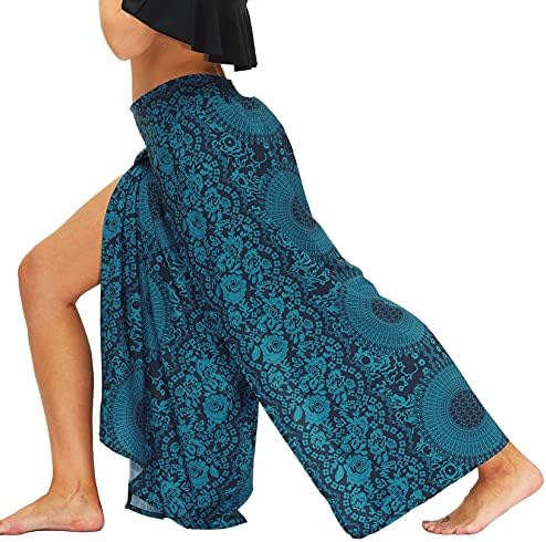 Lu's Chic ženske boho hlače široka noga Gaucho Harem yoga Flowy boemska indijska strana Split Palazzo