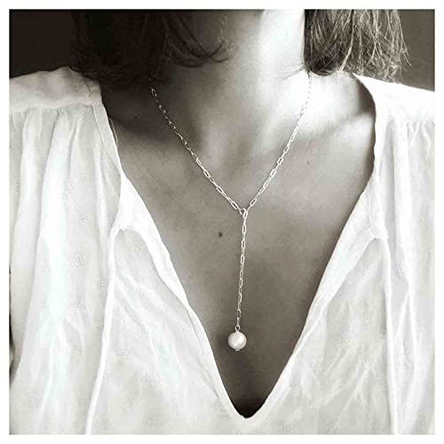 Yheakne Boho duga biserna ogrlica Srebrna Lariat y ogrlica Choker Pearl Privjesak Ogrlica Vintage minimalistički ogrlica lanac nakit