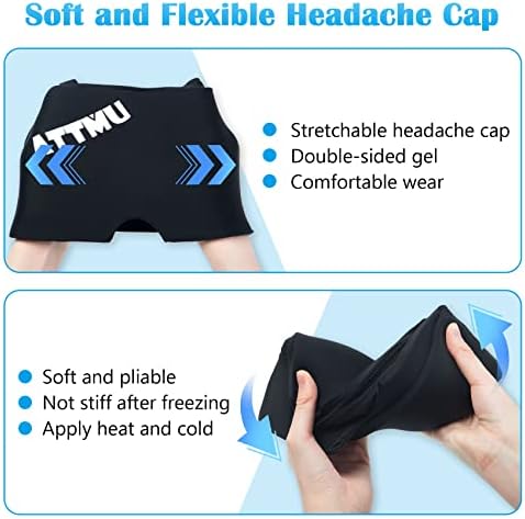 Headache Relief Hat for Migraine, Stretchable Migraine Relief Cap for Puffy Eyes and Tension Relief, Hot and Ice Head Wrap Compress Therapy Gel Pack 