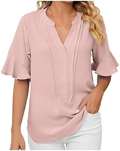Prevelika majica za žene Seksi V izrez Ljetna košulja Rucle kratki rukav čvrsti boja T majica labava bluza