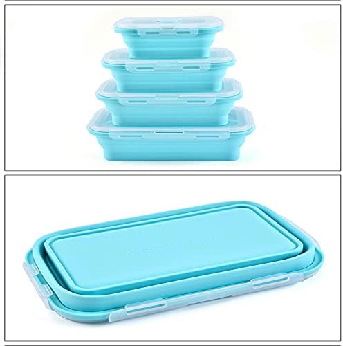 4-dijelna sklopiva silikonska kutija za ručak, Prijenosni Kontejner za skladištenje hrane vanjska kutija za piknik ušteda prostora,