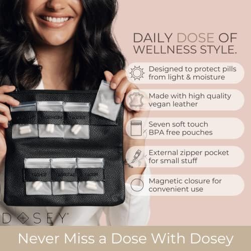 Dosey 7-dnevna torbica za pilule - veganski kožni dnevni Organizator pilula - luksuzna putna torbica sa hermetičkim džepovima za pilule