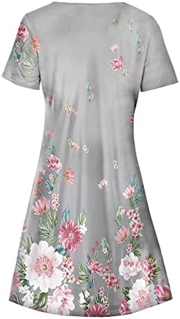 Nokmopo haljina s kratkim rukavima za žene slatki cvjetni kratki rukav V izrez casual labav fit bljeskalica plaža mini haljina majica