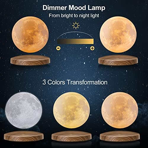 Plutajuća Mjesečeva lampa, GDREAMT rotirajuća 3D štampa magnetno Levitirajuće Mjesečevo noćno svjetlo sa bazom, 3 boje LED Mjesečeva