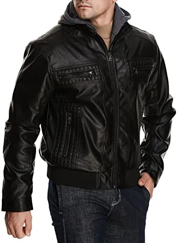HOOD CREW MUN FAUX kožna jakna s odvojivim kapuljačom casual motocikl bomber jakne odjeća