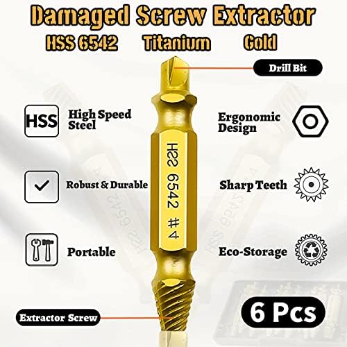 Oštećeni Screw Extractor Set, HSS 6542 High Speed Steel ogoljen & amp; slomljeni Screw Extractor Kit može lako ukloniti uobičajena