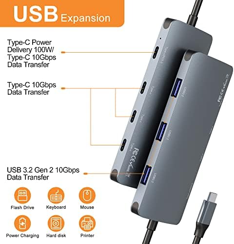 USB-C 3.2 Gen2 Hub Adapter 7 portova, 3x USB C 3.2 10Gbps, 3x USB a 3.2 10Gbps i 1x USB-C 100w snage sa 10Gbps podataka, USB C Hub