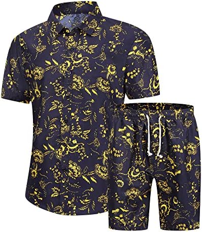 PASOK muški cvjetni dvokrevetni trenerke casual gumb niz havajsku majicu kratkih rukava i odijelo