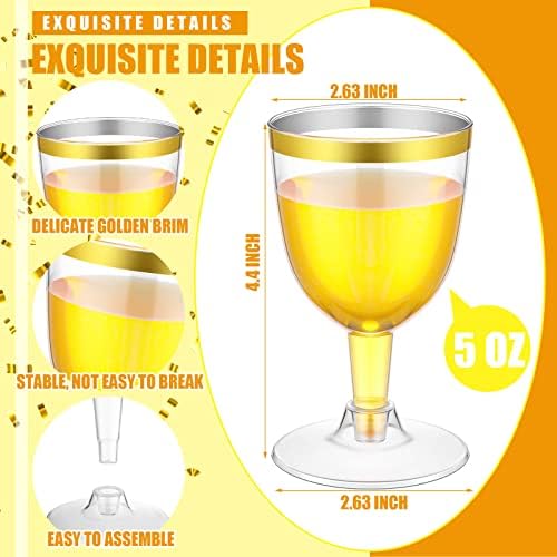 Thenshop 50 pakovanje plastičnih čaša vina sa zlatnim obručem 5 oz stabljika za jednokratnu čaše za jednokratnu upotrebu jasne tvrde
