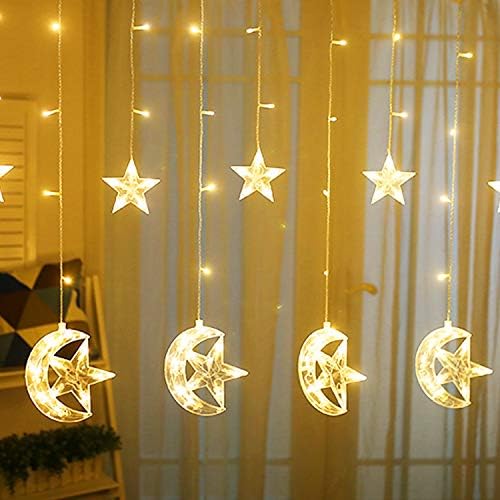 Twinkle Star 138 LED zvijezda mjesec zavjese svjetla, 8 načina dekoracije za Ramazan, Božić, vjenčanje, zabava, dom, Patio Lawn, topla