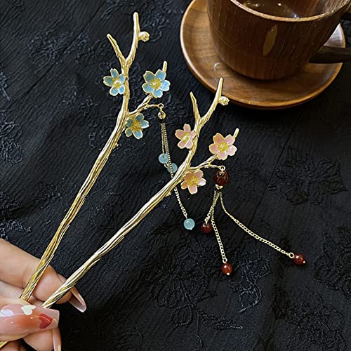 Kineski Retro Metal Hair Stick Plant Hair Accessories Ressel privjesak za kosu za dame i djevojčice 7Light blue plum