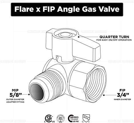 Srednji ventil GASLxFA5834 ugaoni gasni kuglasti ventil sa 5/8 inča. x 3/4 in. Flare x Fip veze, mesing