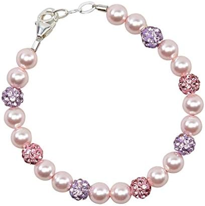 Kristalni san stilski ljubičasti i ružni perle s ružičastim europskim simuliranim biserima Sparkly Baby Girl Echacesake narukvica